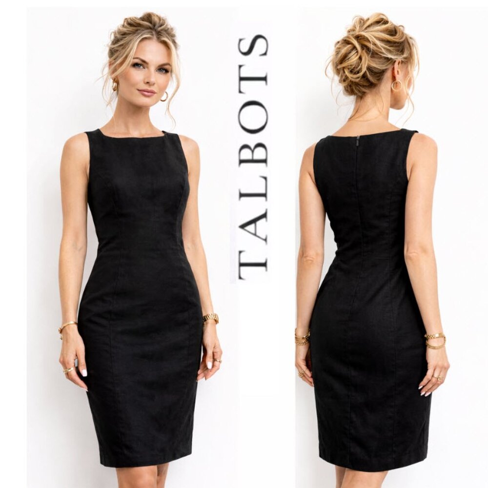 Talbots Black Irish Linen Sheath Dress Sleeveless  Size 4